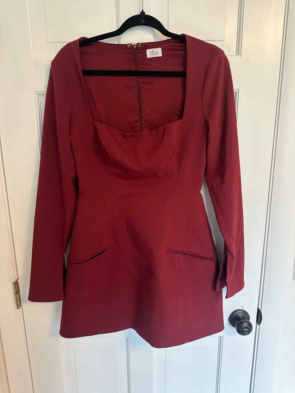 Oh Polly Burgundy Long Sleeve Square Neck Mini Dress